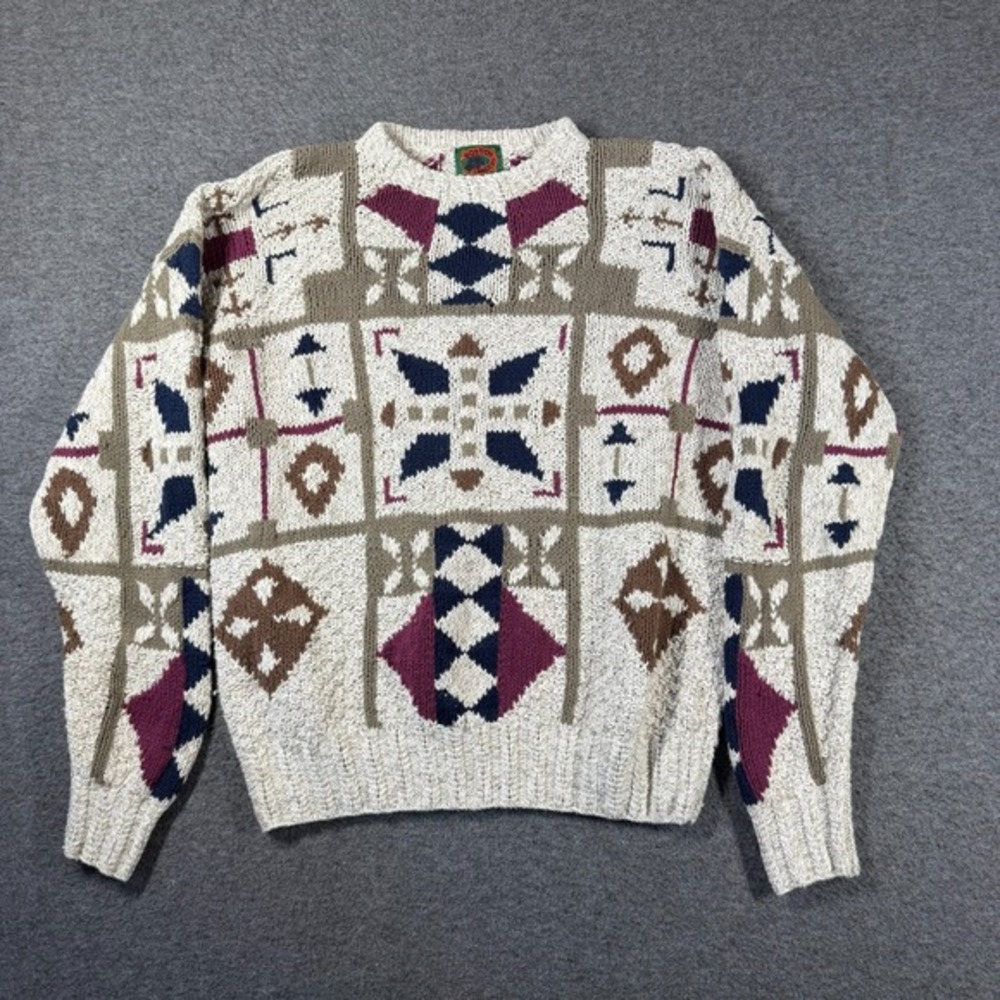 Vintage Boston Traders Sweater Men‎ XL Geometric Print Ramie Cotton